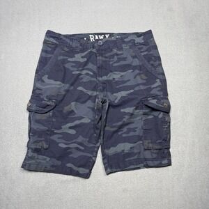 Raw X Cargo Shorts Mens 32 Blue Camo Military Utility Cotton Casual